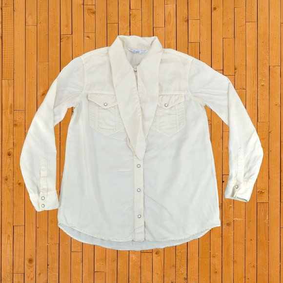 Zara Basic Z1975 Denim Womens S White Long Sleeve Button Front Shirt Relaxed - Picture 1 of 5